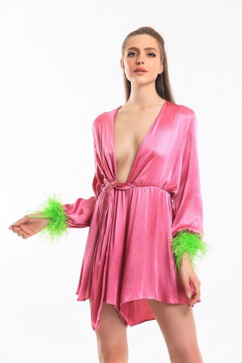 Camille Deep V-Neck Mini Pink Dress