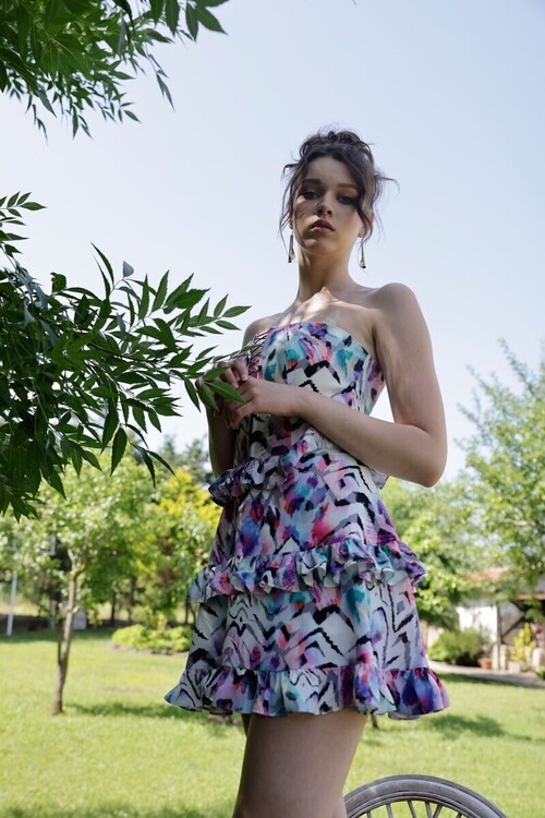 Lİly İp Detaylı Mini Colourful Elbise