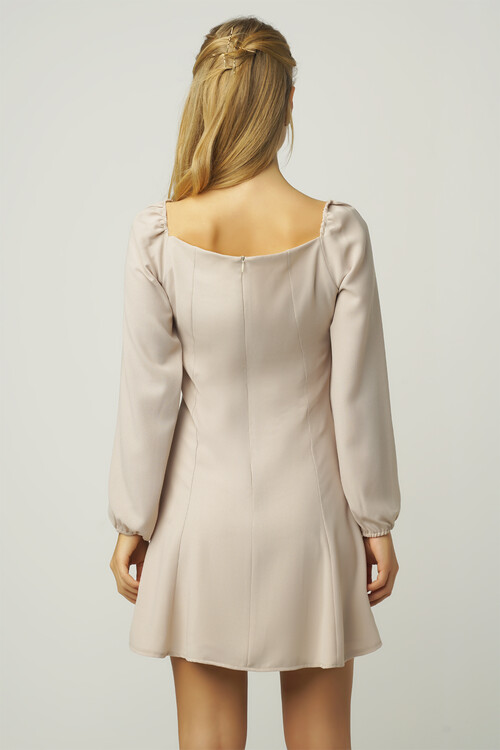 Linna Shirred Detail Cream Mini Dress