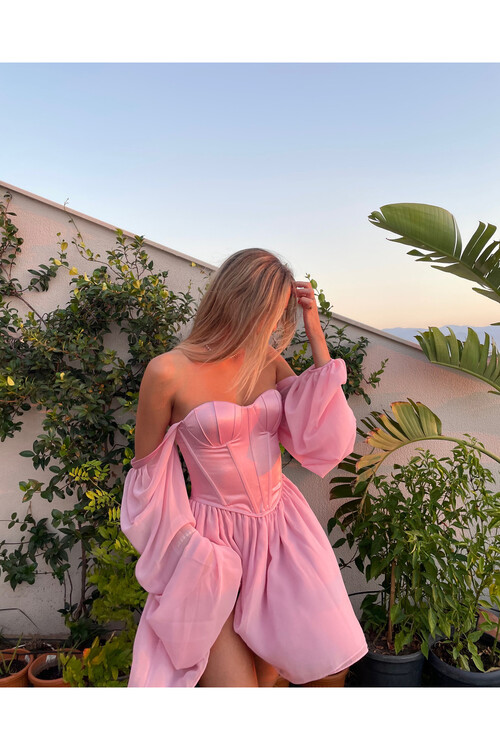 Quinn Corset Detailed Pink Mini Dress